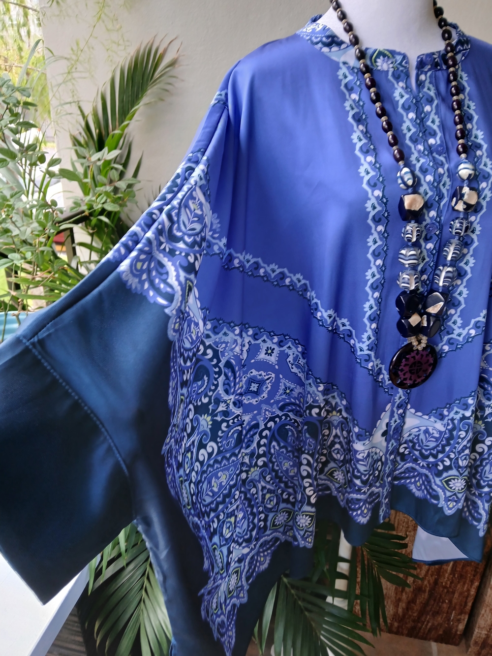🔥Chico's Blue Printed Paisley Tunic Kimono Poncho Top & FREE GIFT L-XL - Picture 10 of 16
